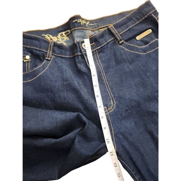 Ruff Ryders Y2K Flare embroidered Jeans size 14 (34x31) dark wash gold accent - Picture 11 of 11